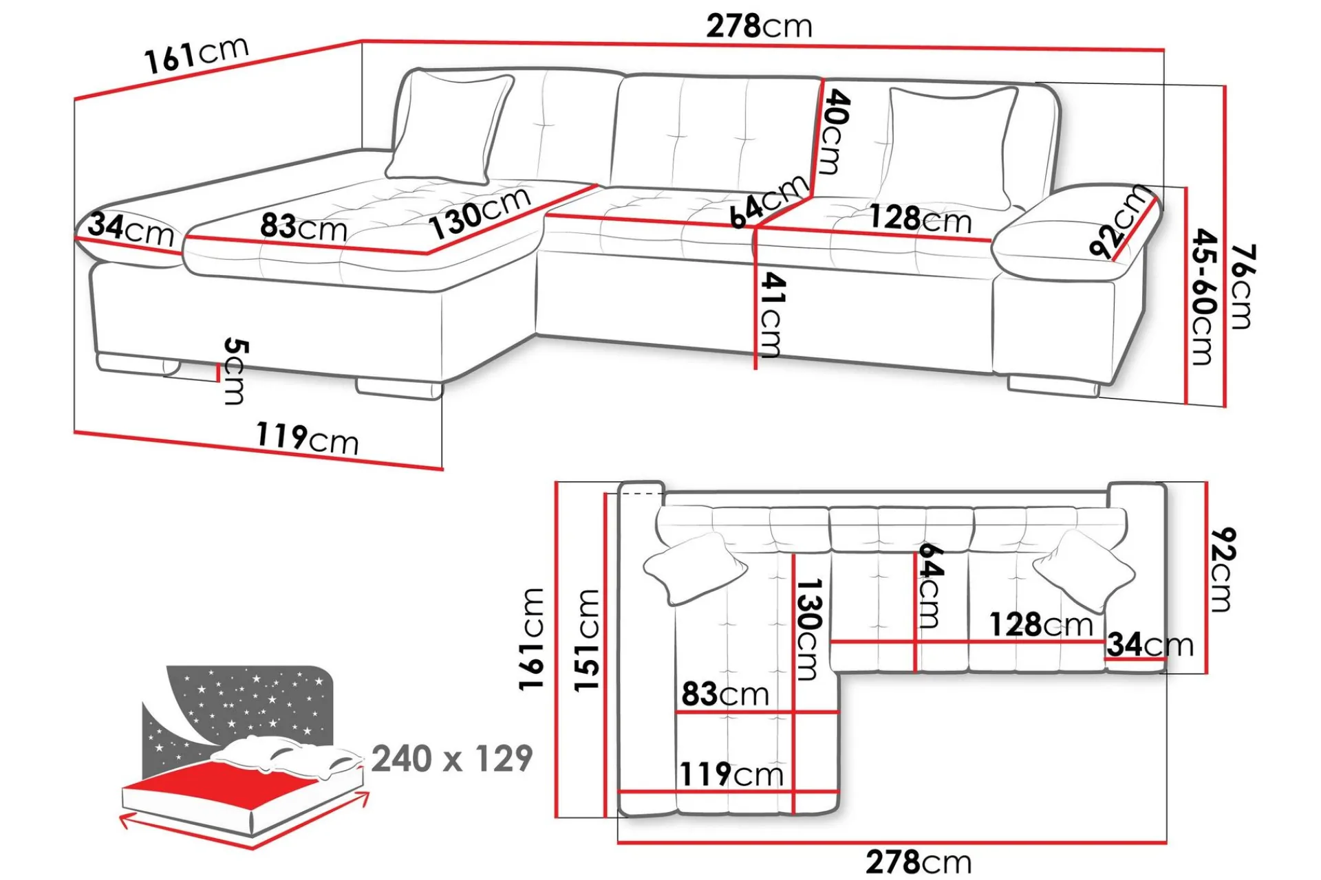 Sofa Med Sjeselong-Djerra Sofa med Divan 3-seter Beige