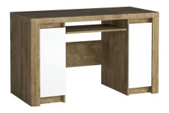 Kontorbord-Domardon Skrivebord 130 cm med Oppbevaring 2 Skap Hvit,tre