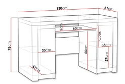 Kontorbord-Domardon Skrivebord 130 cm med Oppbevaring 2 Skap Hvit,tre