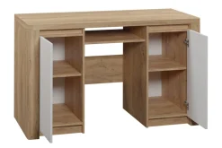 Kontorbord-Domardon Skrivebord 130 cm med Oppbevaring 2 Skap Hvit,tre