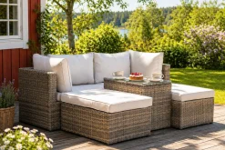 Comfort Garden Loungesett|Loungesett-Dramilo loungegruppe i kunstrotting med bord og puter Beige