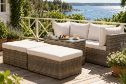 Comfort Garden Loungesett|Loungesett-Dramilo loungegruppe i kunstrotting med bord og puter Beige