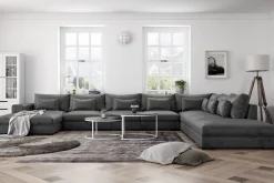 Scandinavian Choice Velour Sofa & Fløyel Sofa-Dubai stor U-modulsofa Large med divan høyre fløyel ekstra dyp Mørkegrå