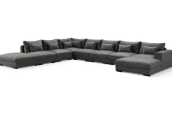 Scandinavian Choice Velour Sofa & Fløyel Sofa-Dubai stor U-modulsofa Large med divan høyre fløyel ekstra dyp Mørkegrå