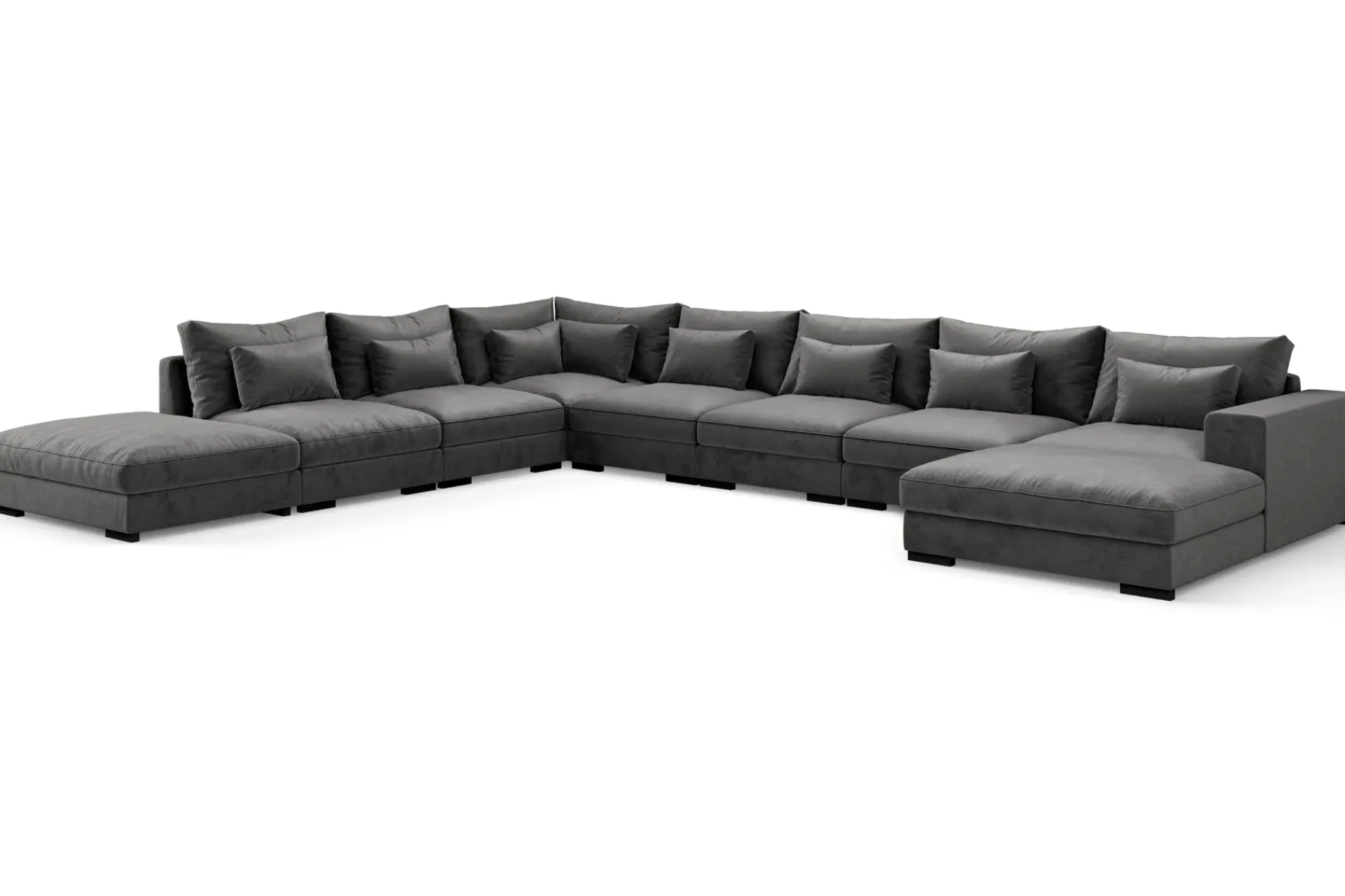 Scandinavian Choice Velour Sofa & Fløyel Sofa-Dubai stor U-modulsofa Large med divan høyre fløyel ekstra dyp Mørkegrå