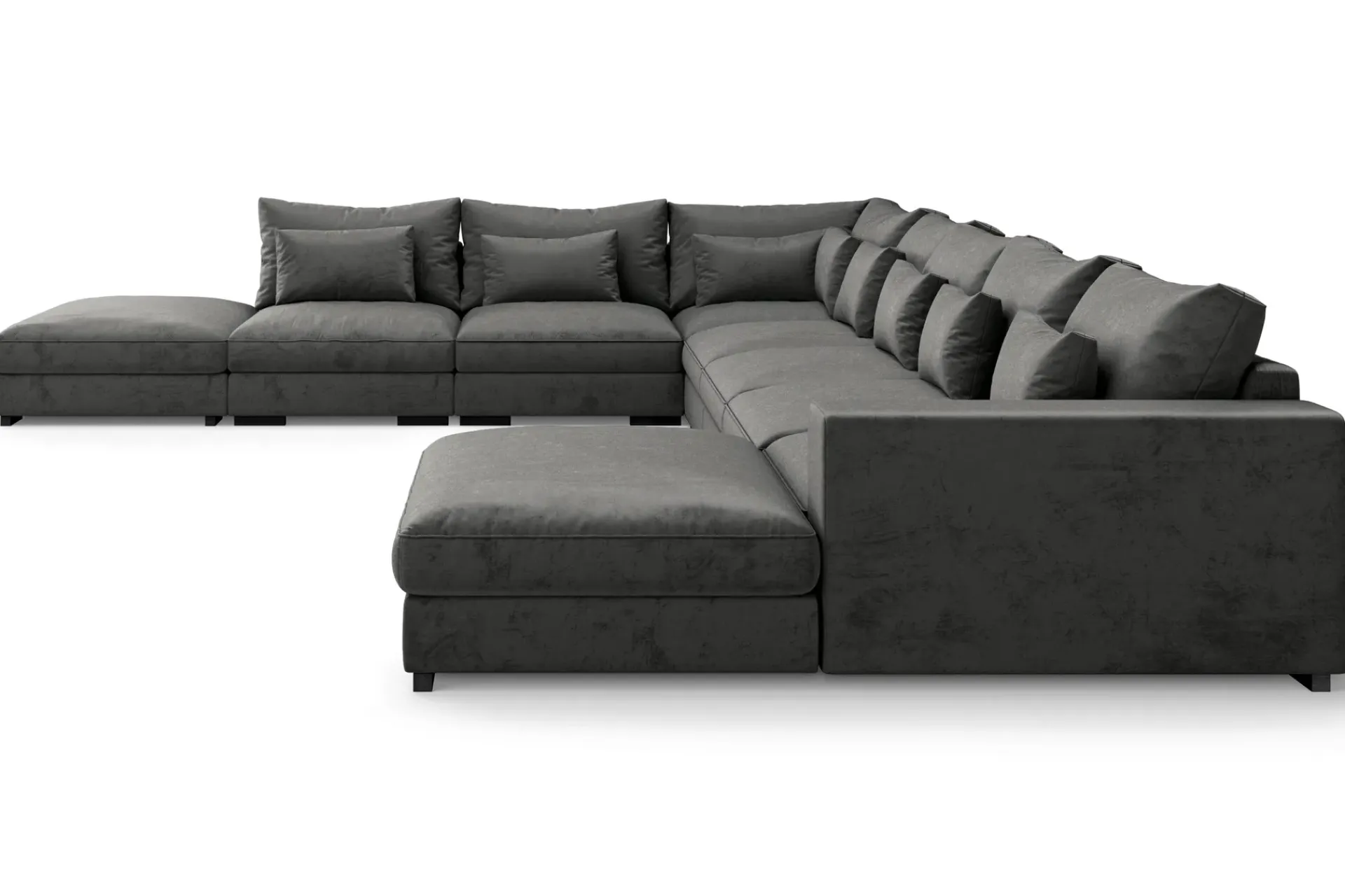 Scandinavian Choice Velour Sofa & Fløyel Sofa-Dubai stor U-modulsofa Large med divan høyre fløyel ekstra dyp Mørkegrå