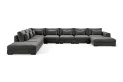 Scandinavian Choice Velour Sofa & Fløyel Sofa-Dubai stor U-modulsofa Large med divan høyre fløyel ekstra dyp Mørkegrå