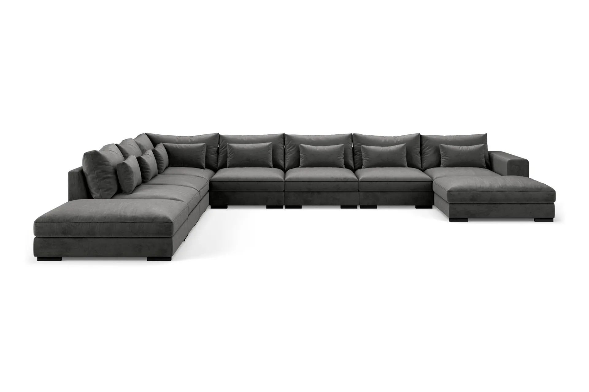 Scandinavian Choice Velour Sofa & Fløyel Sofa-Dubai stor U-modulsofa Large med divan høyre fløyel ekstra dyp Mørkegrå