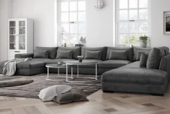 Scandinavian Choice Velour Sofa & Fløyel Sofa-Dubai stor U-modulsofa med divan venstre fløyel 527 cm ekstra dyp Mørkegrå