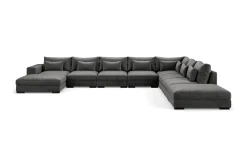 Scandinavian Choice Velour Sofa & Fløyel Sofa-Dubai stor U-modulsofa med divan venstre fløyel 527 cm ekstra dyp Mørkegrå