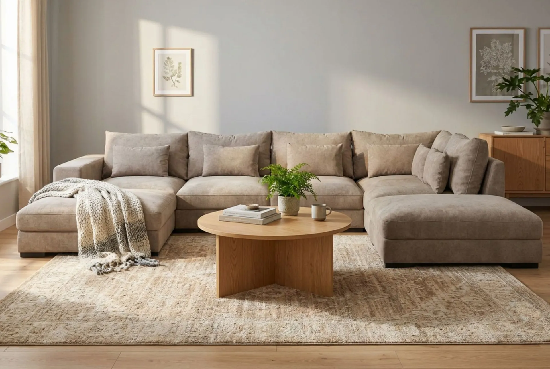 Scandinavian Choice 2 Seter Sofa|Sofa Med Sjeselong-Dubai stor U-sofa modul med divan venstre ekstra dyp i Chenille Brun