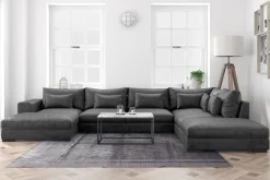 Scandinavian Choice Velour Sofa & Fløyel Sofa-Dubai stor U-sofa modul med divan venstre fløyel ekstra dyp Mørkegrå