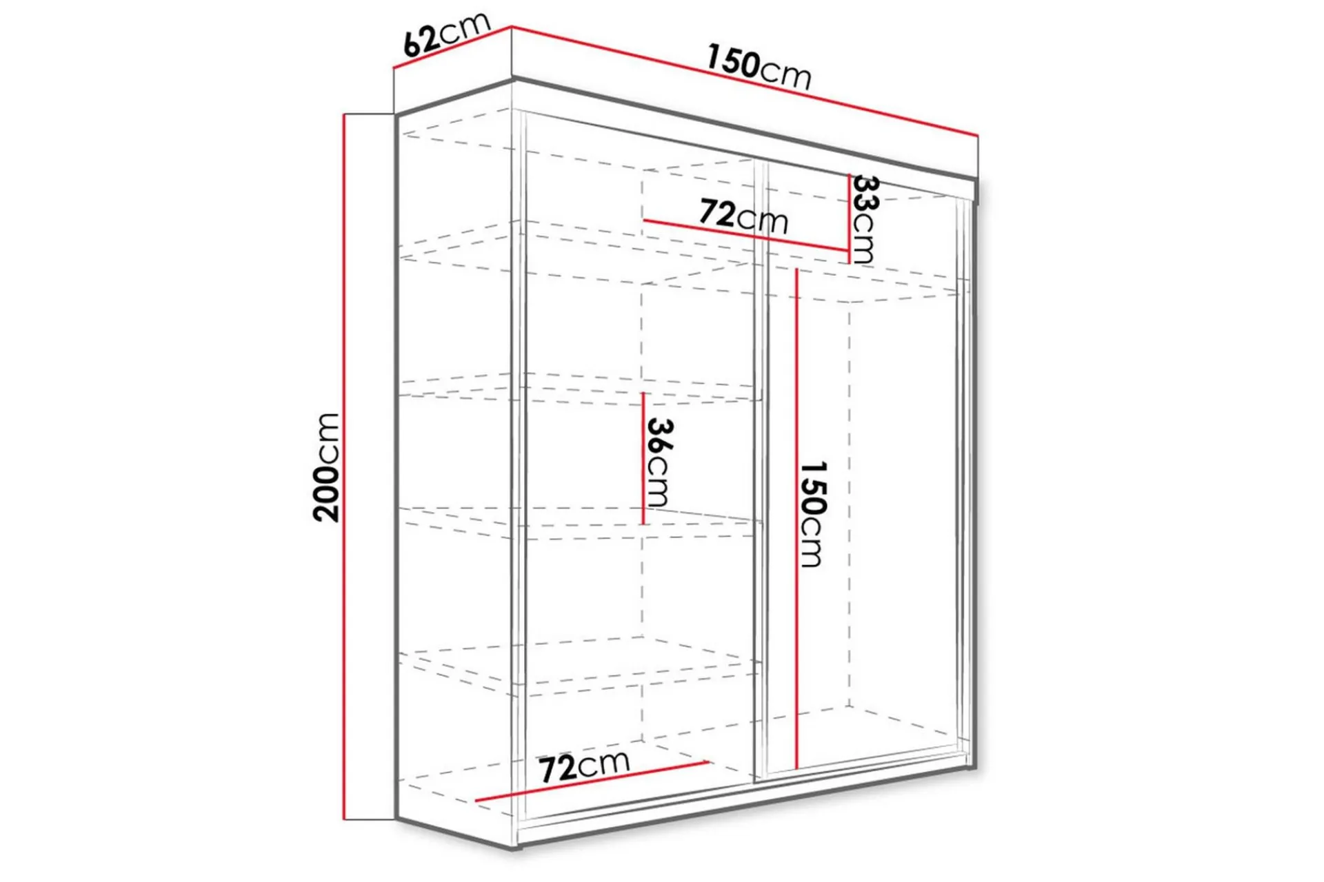 Concept 55 Dunkra Garderobe med Speil LED-belysning RGB 150 cm Bue
