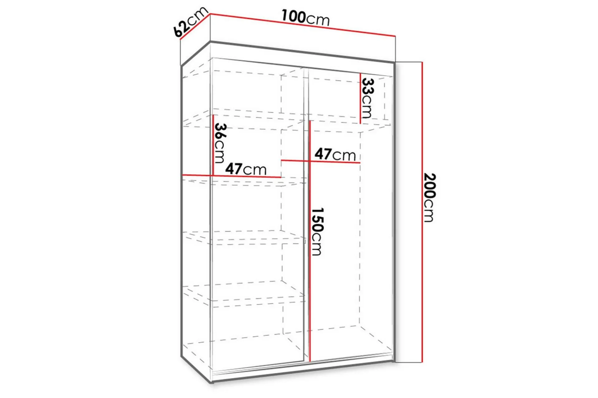 Dunkra Garderobeskap Med Speil 100x200 cm