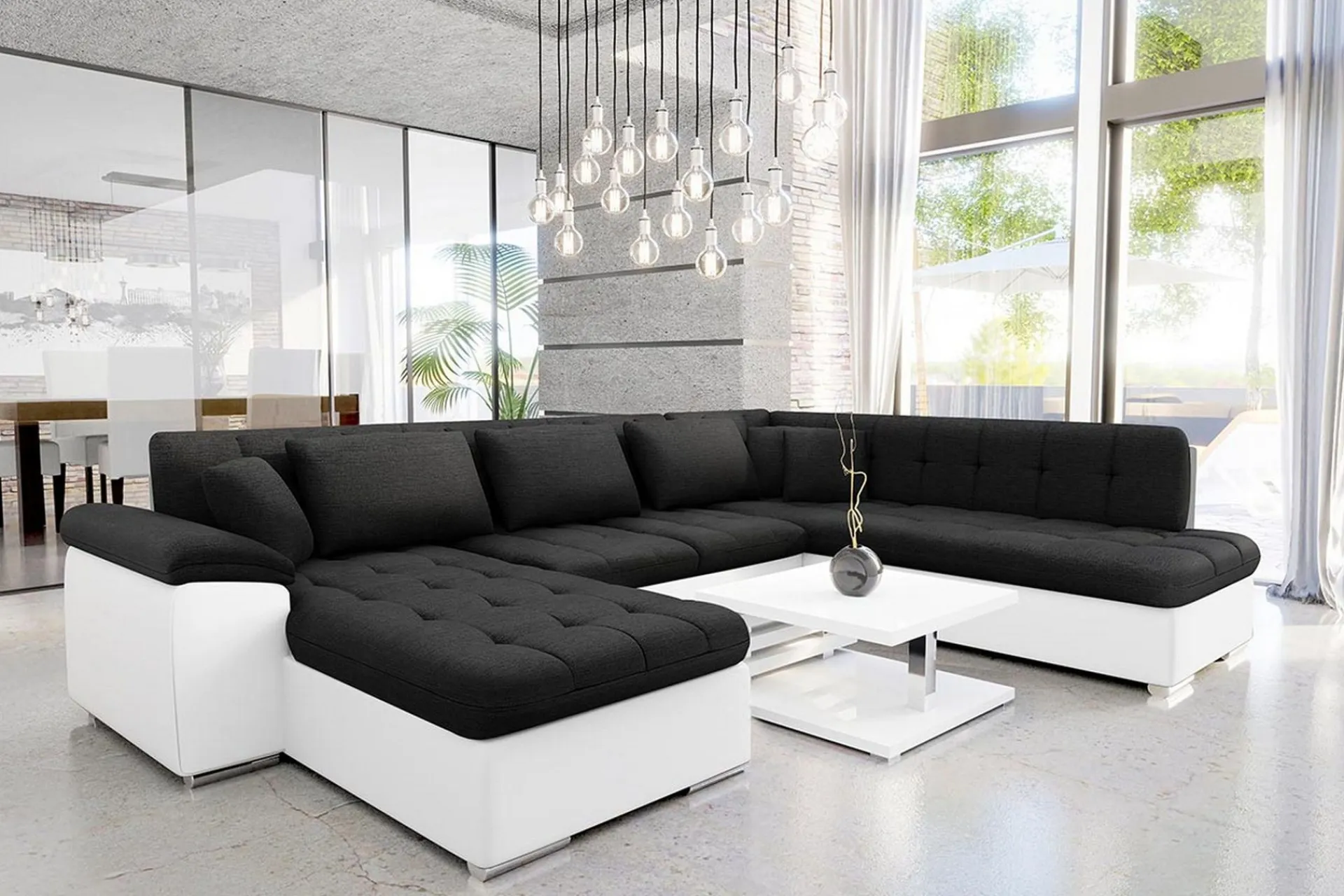 Majestic Furniture U-Sofa-Dynir Sofa med Sjeselong og Divan 4-seter Hvit,Svart