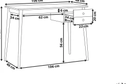 Kontorbord-Ebeme Skrivebord 106 cm med Oppbevaring 2 Skuffer Svart