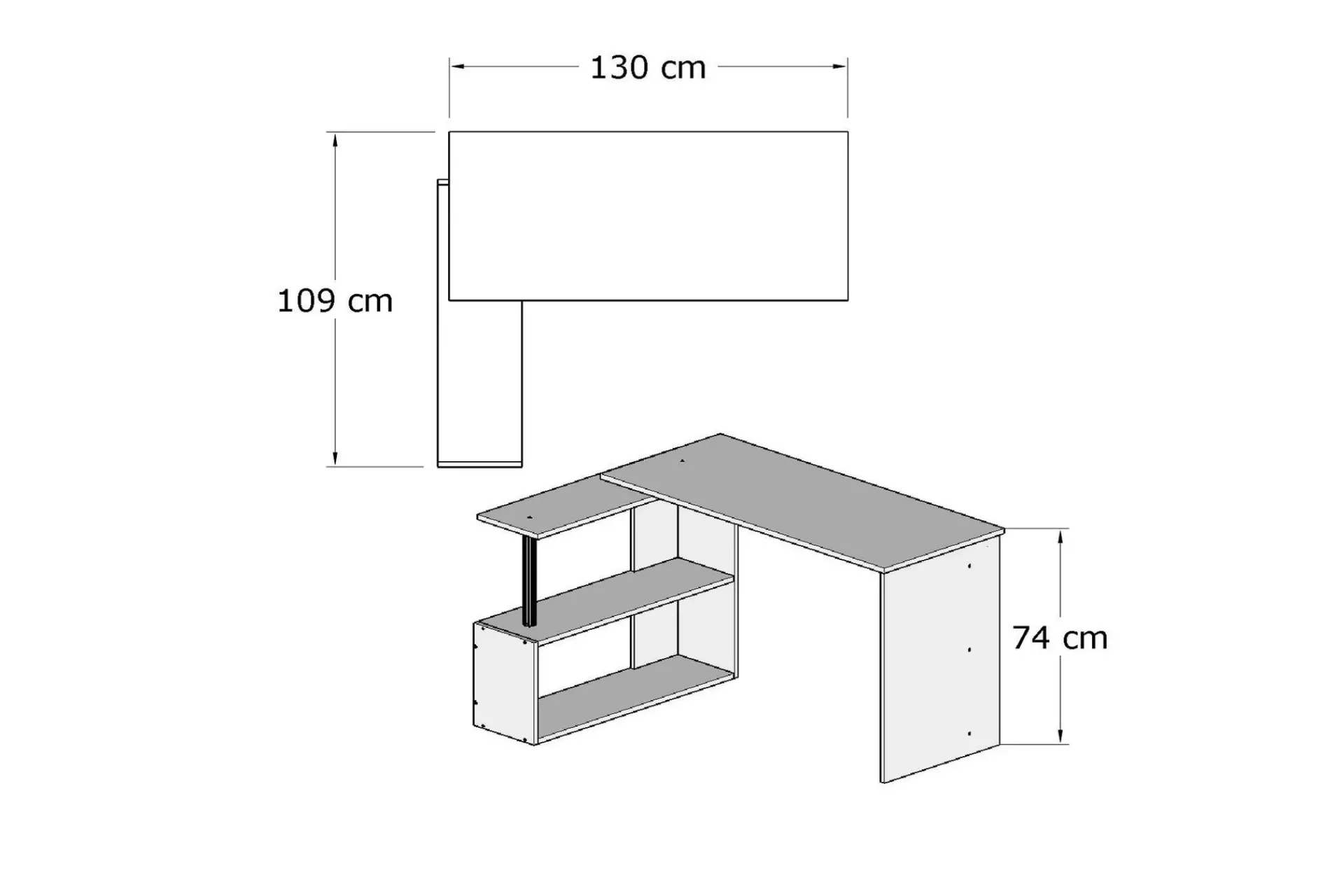 Kontorbord-Elegancia Skrivebord 130 cm med Oppbevaringshyller L-form Hvit