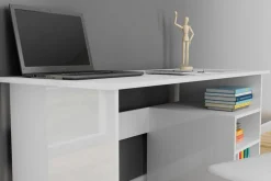 Kontorbord-Elegancia Skrivebord 120 cm med Oppbevaring 2 Hyller Hvit