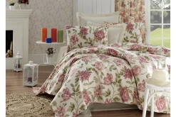Sengetøysett & Dynetrekksett-EnLora Home Sengeteppe Enkelt 160x235+Laken+Putetrekk Lyserød