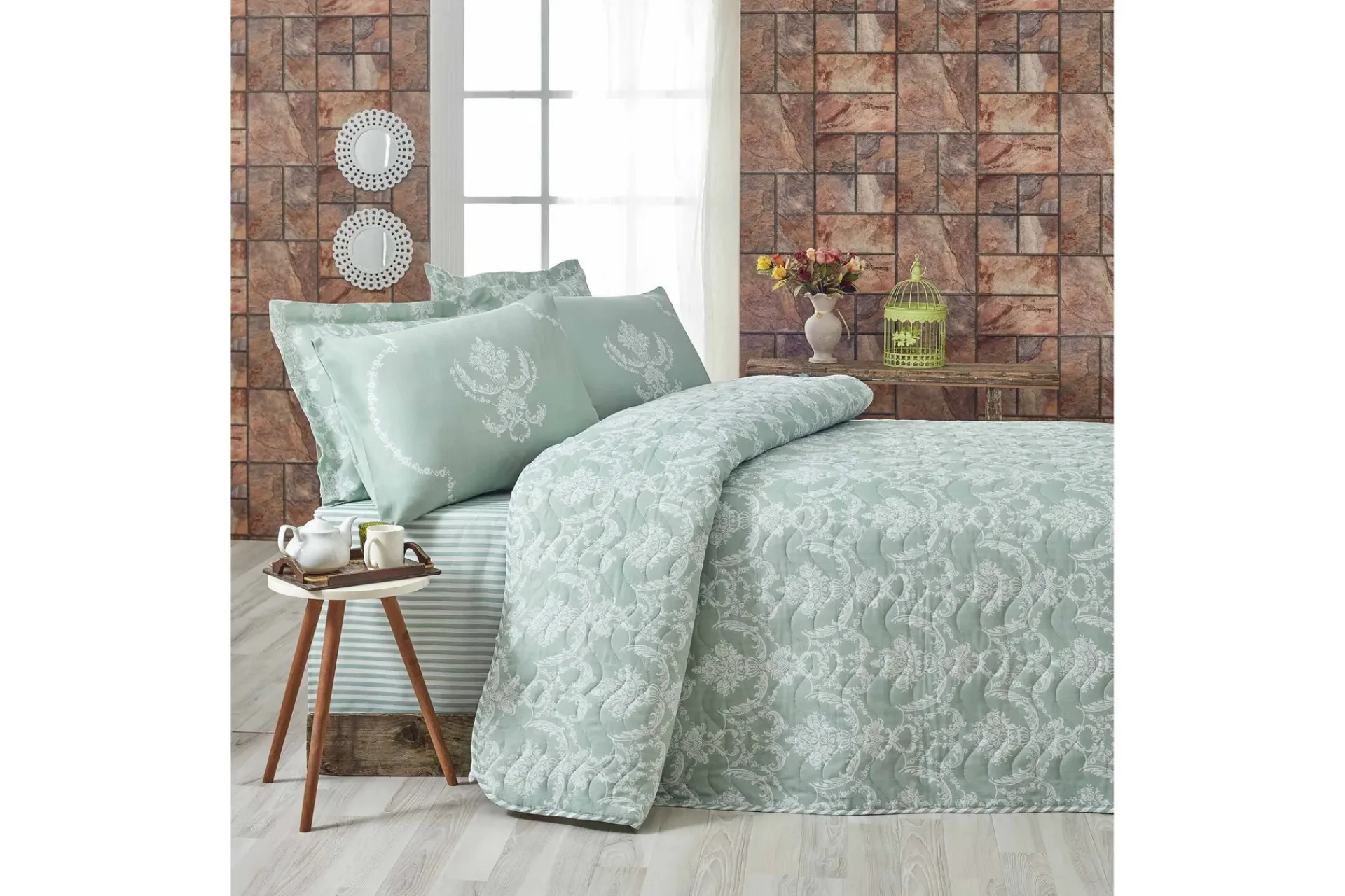Sengetøysett & Dynetrekksett-Eponj Home Sengeteppe Enkelt 160x220+Putetrekk Quiltet Mintgrønn