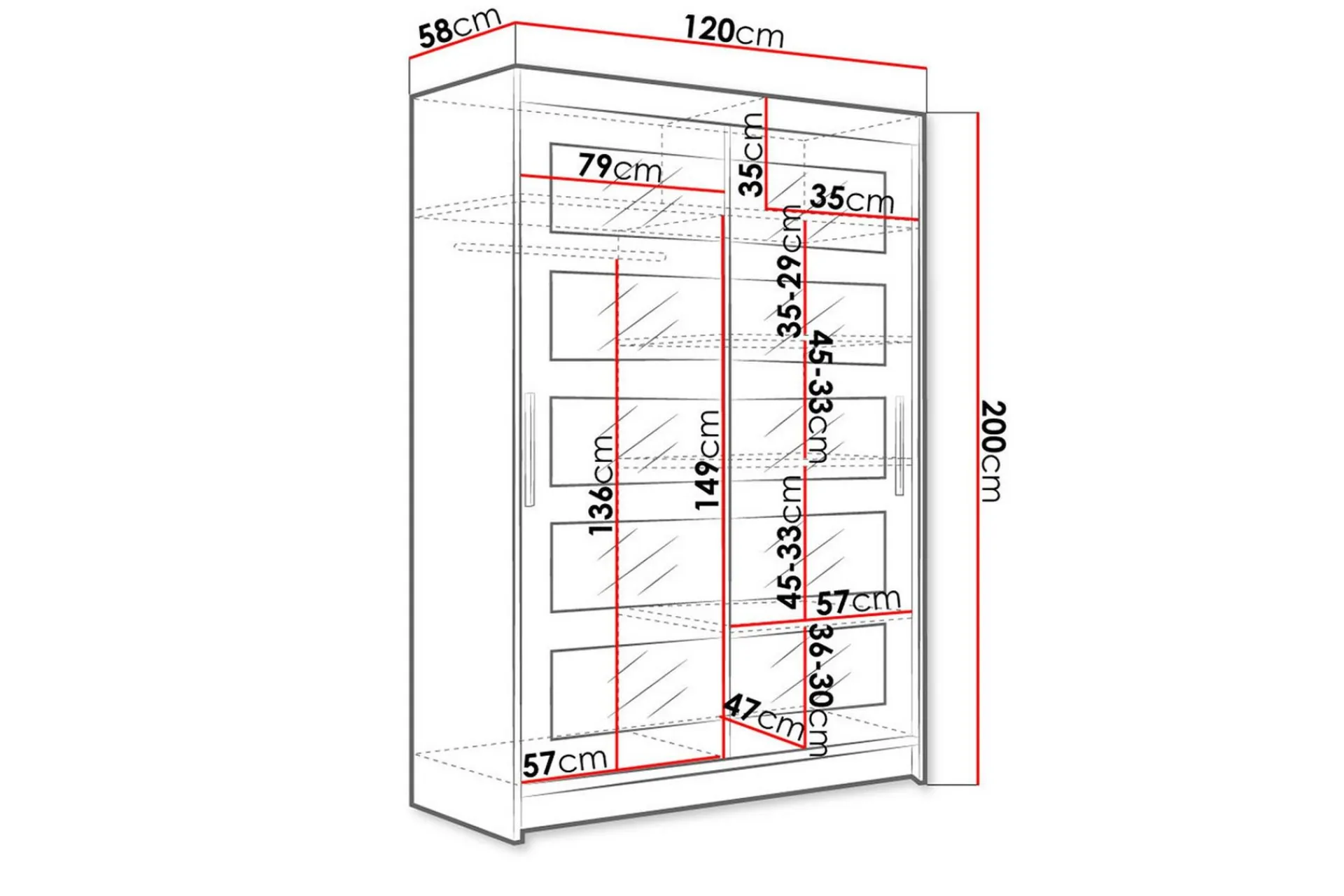 Estella Garderobe Skyvedører Delt Speil
