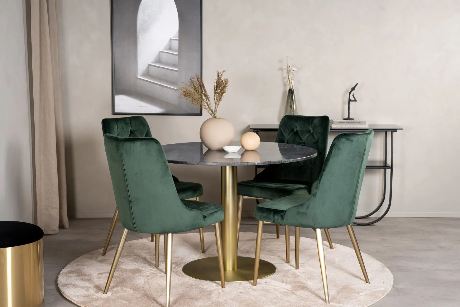 Venture Home Estelle Spisegruppe 106 cm Rund med 4 Velvet Stoler