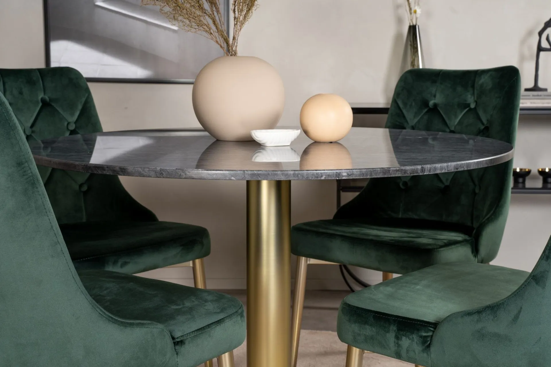 Venture Home Estelle Spisegruppe 106 cm Rund med 4 Velvet Stoler