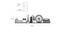 Skilt-European Cities Skyline Veggdekor Svart