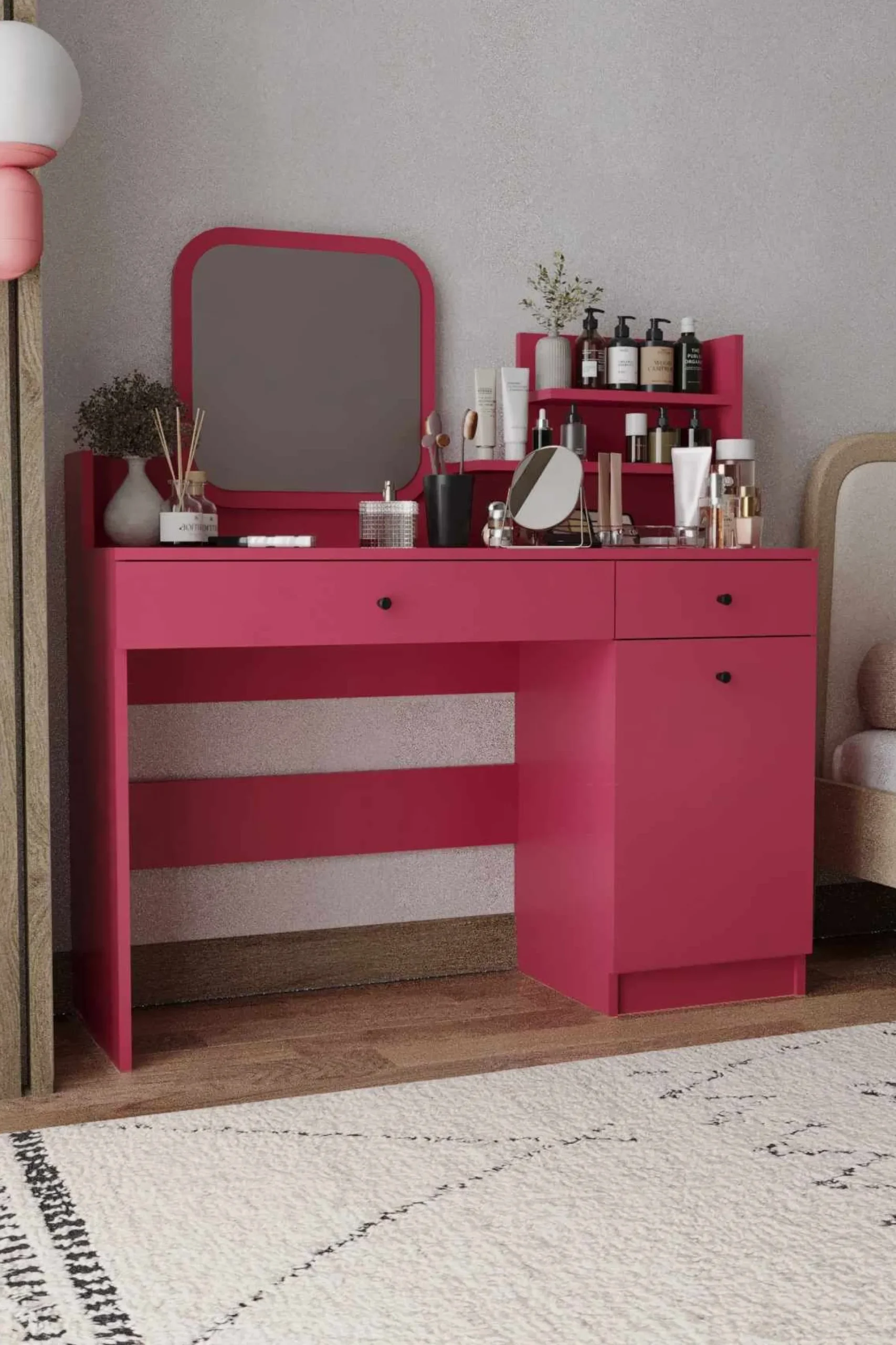 Sminkebord & Toalettbord-Fabrony sminkebord med speil 124 cm Bringebær