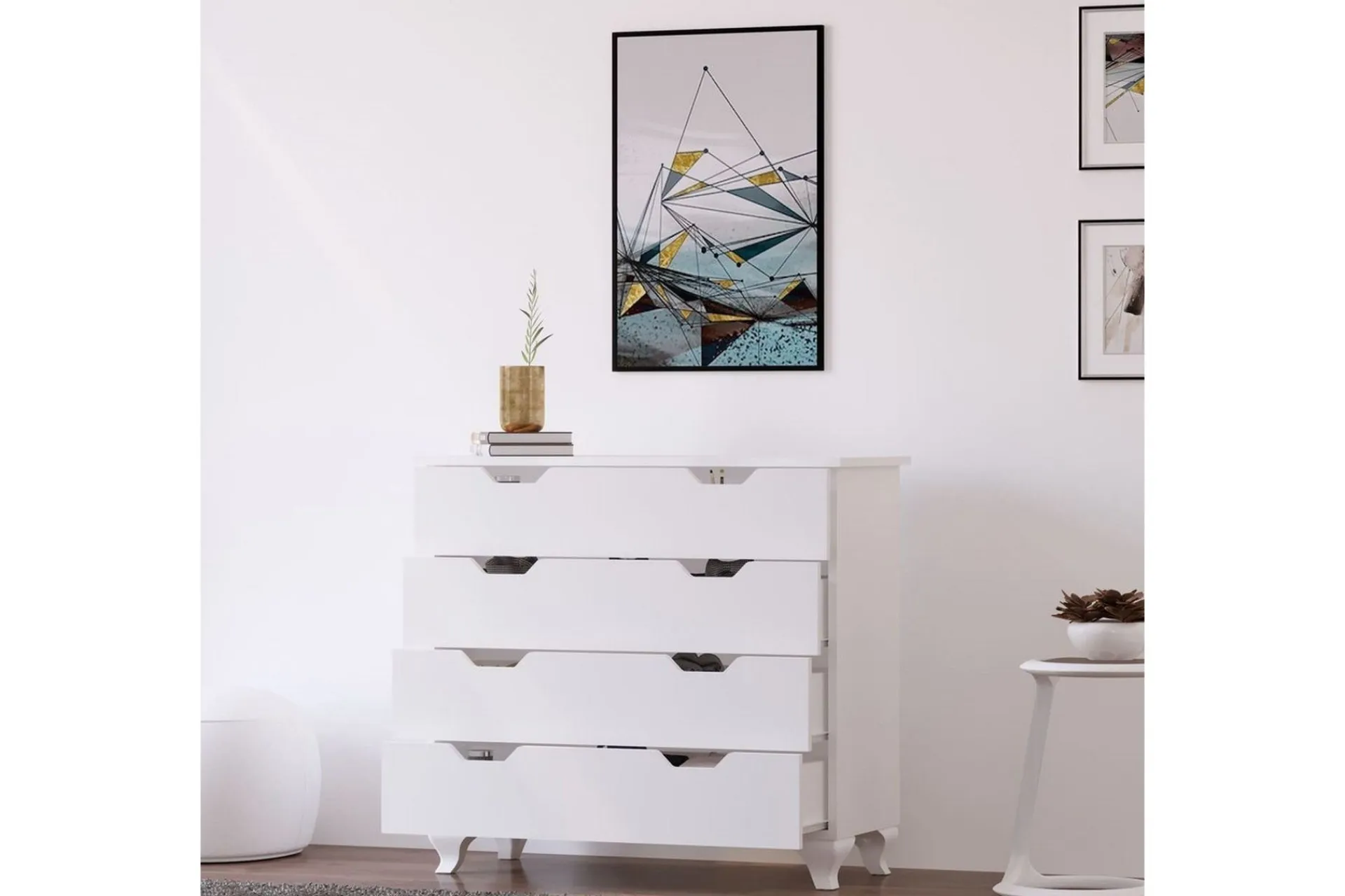 Kommode|Entrekommode-Feylor Hjørnekommode 86 cm Matt hvit