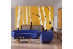 Tapeter-Fototapet Birches On The Orange Background 250x193