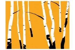 Tapeter-Fototapet Birches On The Orange Background 250x193
