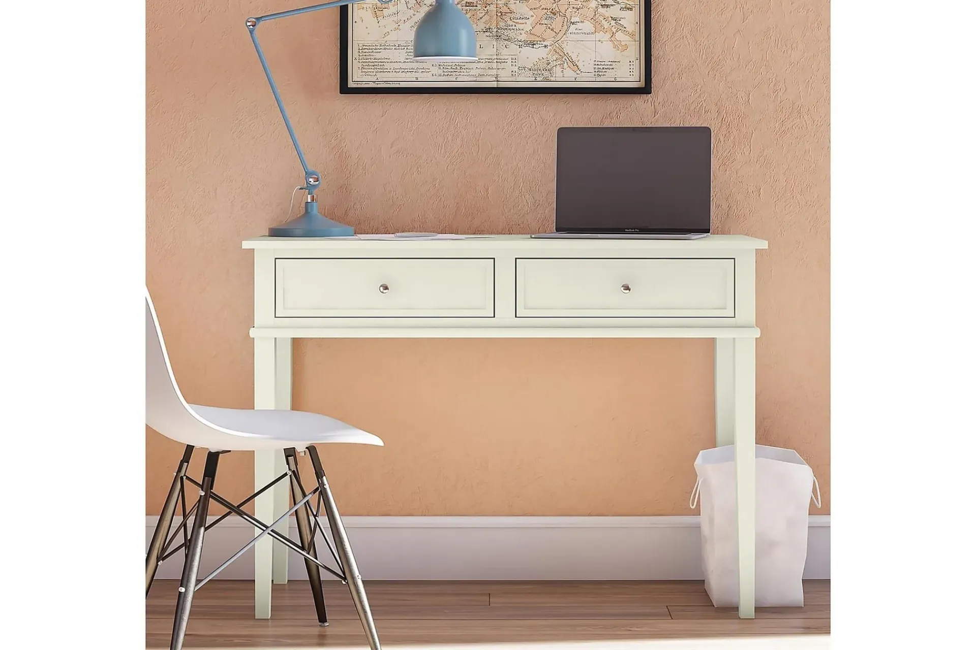 Dorel Home Kontorbord-Franklin Skrivebord 90 cm med Oppbevaringsskuff Hvit