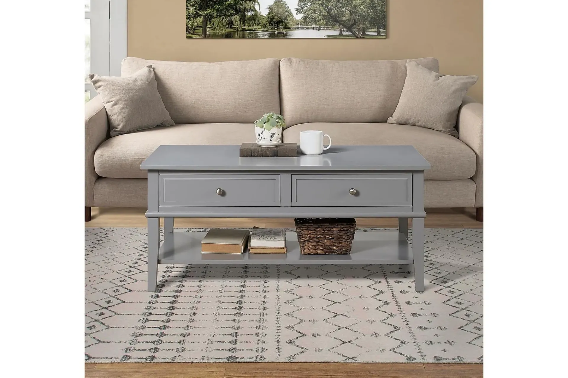 Dorel Home Franklin Sofabord 105 cm med Oppbevaringshylle + 2 Skuffer G
