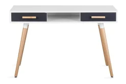 Kontorbord-Frisange Skrivebord 120 cm med Oppbevaring 2 Skuffer + Hylle Hvit