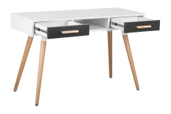 Kontorbord-Frisange Skrivebord 120 cm med Oppbevaring 2 Skuffer + Hylle Hvit