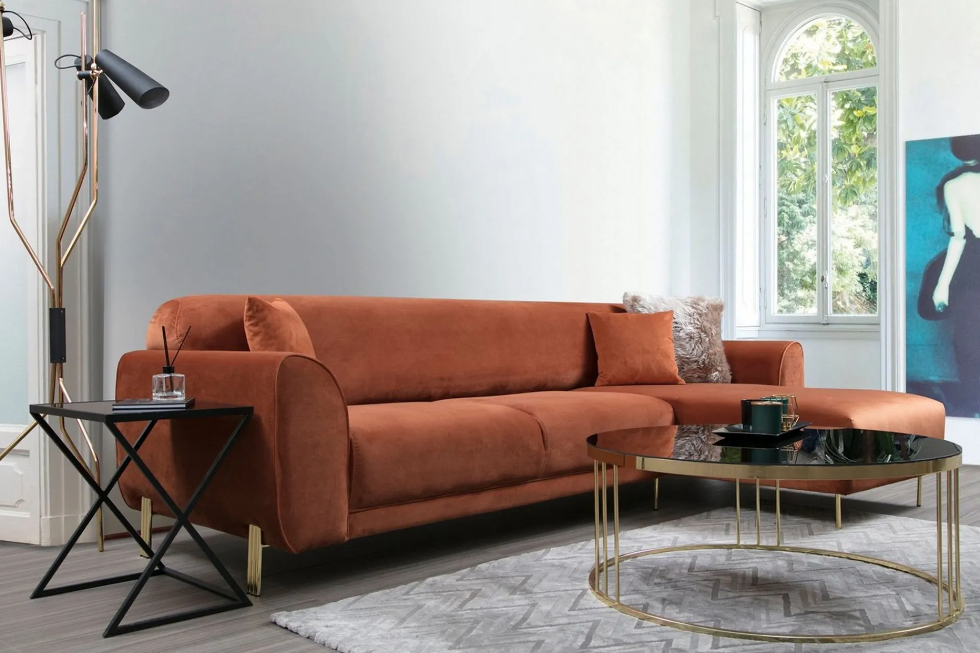 Velour Sofa & Fløyel Sofa-Gajanejos Divansovesofa Brun