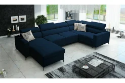Velour Sofa & Fløyel Sofa|Sovesofaer-Galbally 4-sits Hörnbäddsoffa Dark blue Mørkeblå