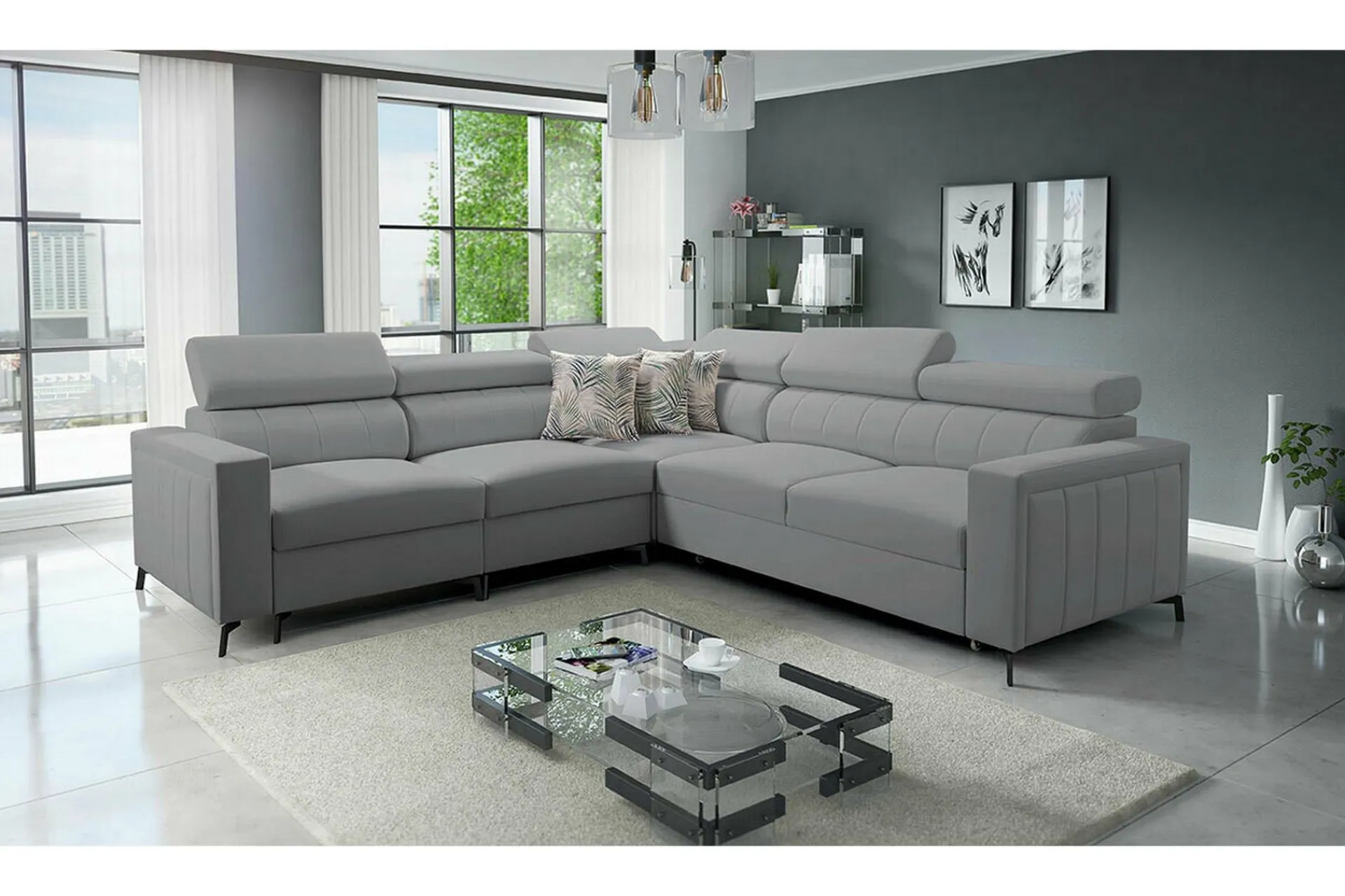 Sofa Med Sjeselong|Velour Sofa & Fløyel Sofa-Galbally 4-sits Hörnbäddsoffa Ljusgrå Lysegrå