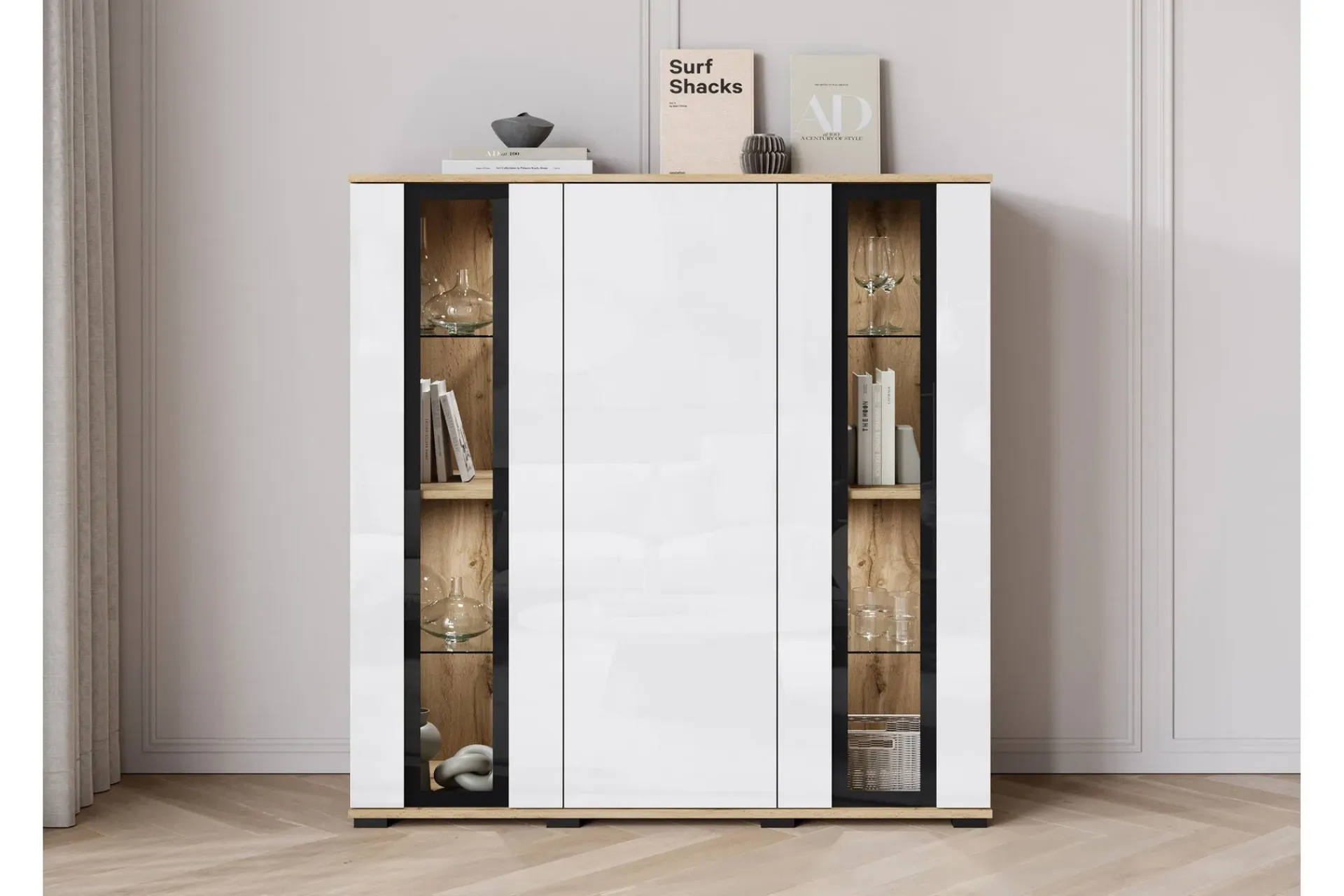 Sideboard & Skjenker-Gammelt Highboard Brun,Hvit