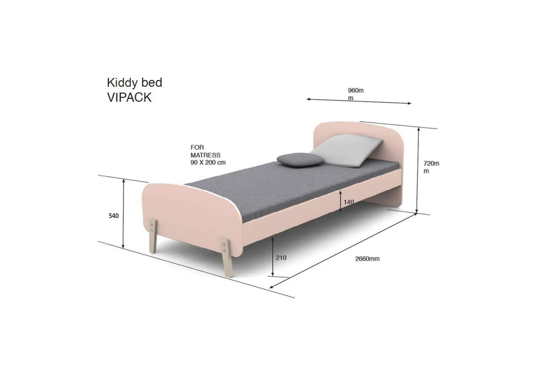 Møbelsett Til Soverom-Garderobe med seng nattbord Kiddy Hvit
