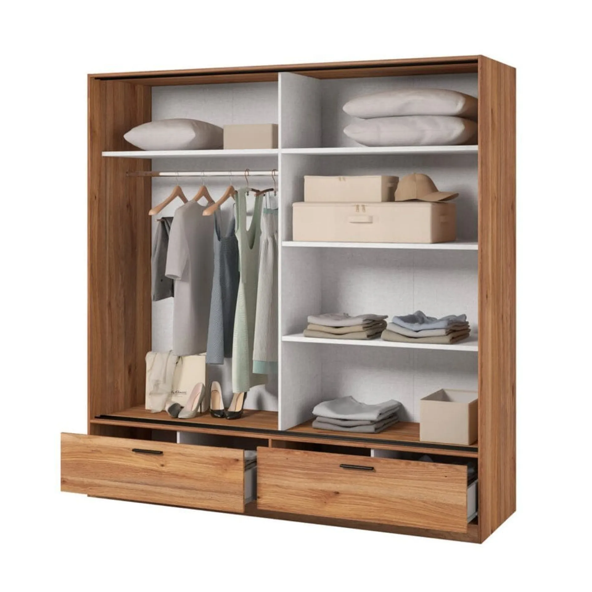 Garderober & Garderobesystem-Garderobe med speil Beta 2 Skyvedør med 2 Skuffer Natur