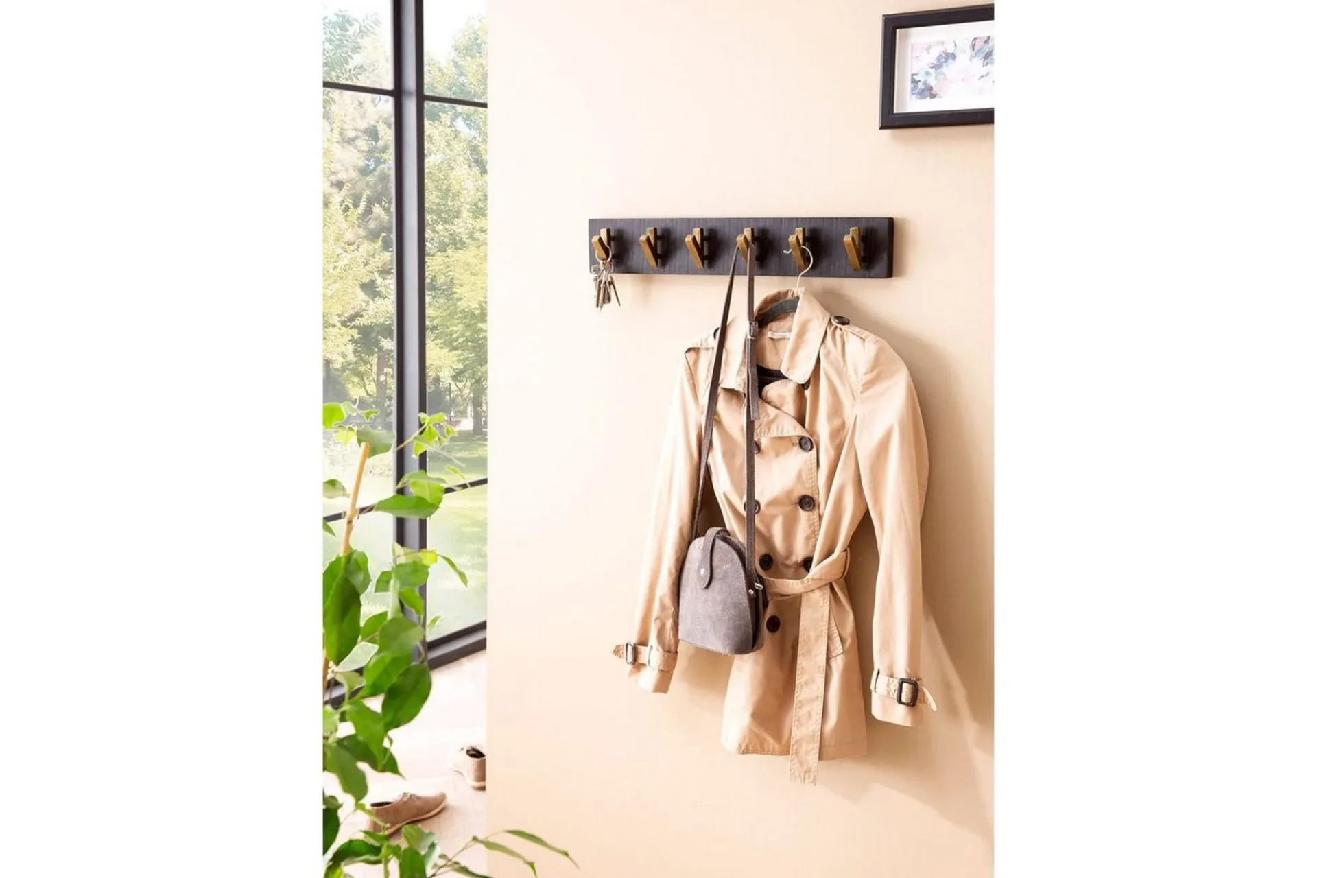 Wohnling Stumtjener|Knaggerekke-Garderobe Vegghengt klesstativ 6 gylne metallkroker elegant i svart gull Svart,Gull