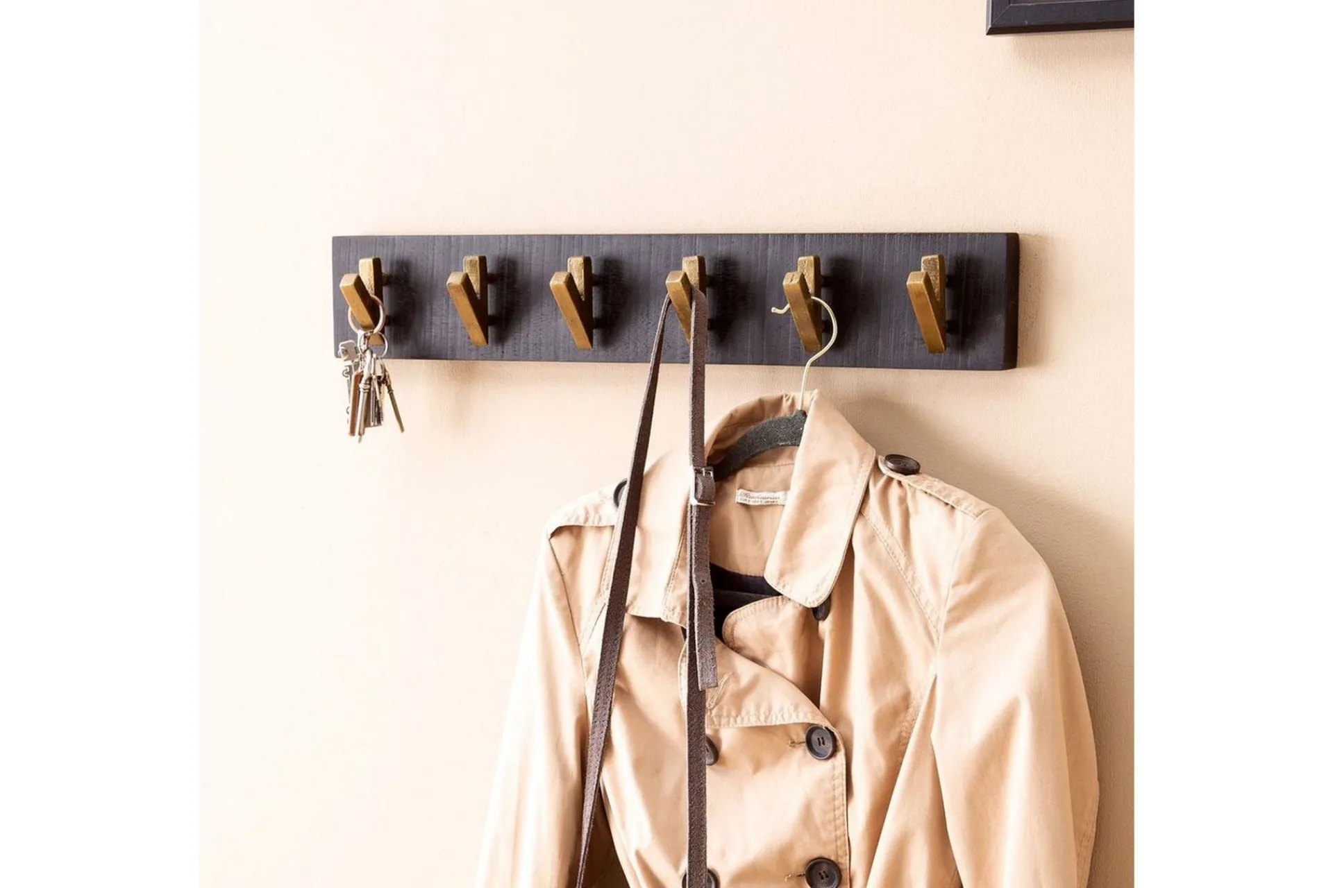 Wohnling Stumtjener|Knaggerekke-Garderobe Vegghengt klesstativ 6 gylne metallkroker elegant i svart gull Svart,Gull
