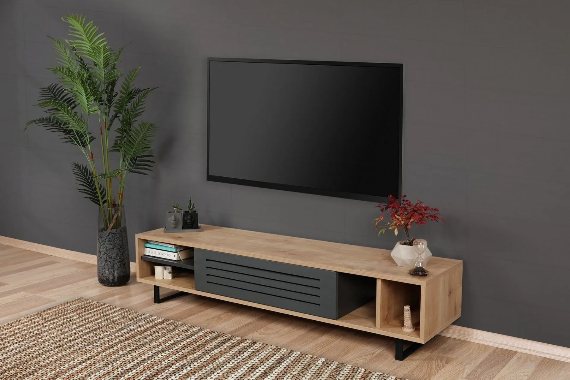 Tv-Benk & Mediabenk-Gersby TV-Benk 160 cm Natur,Grey