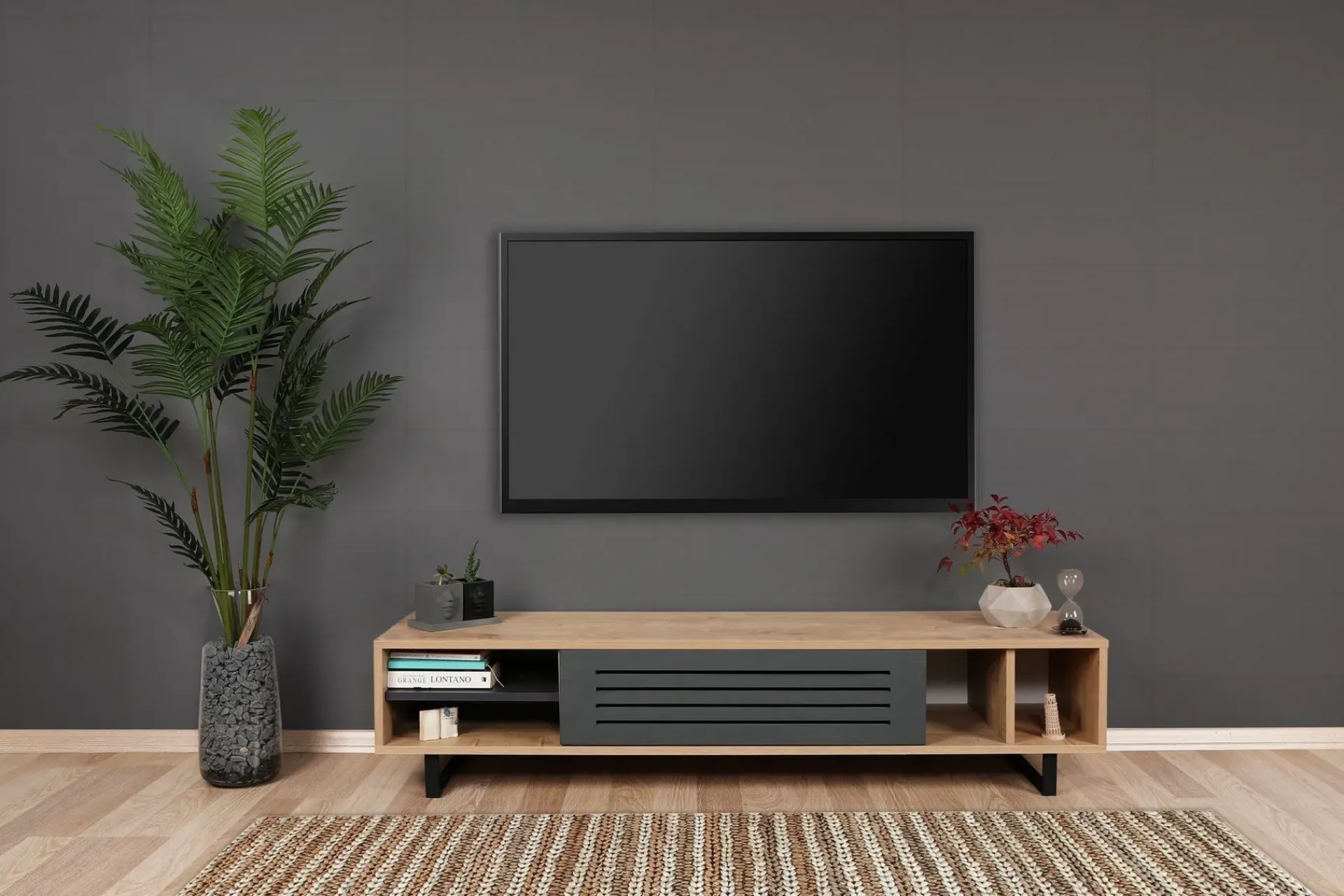 Tv-Benk & Mediabenk-Gersby TV-Benk 160 cm Natur,Grey