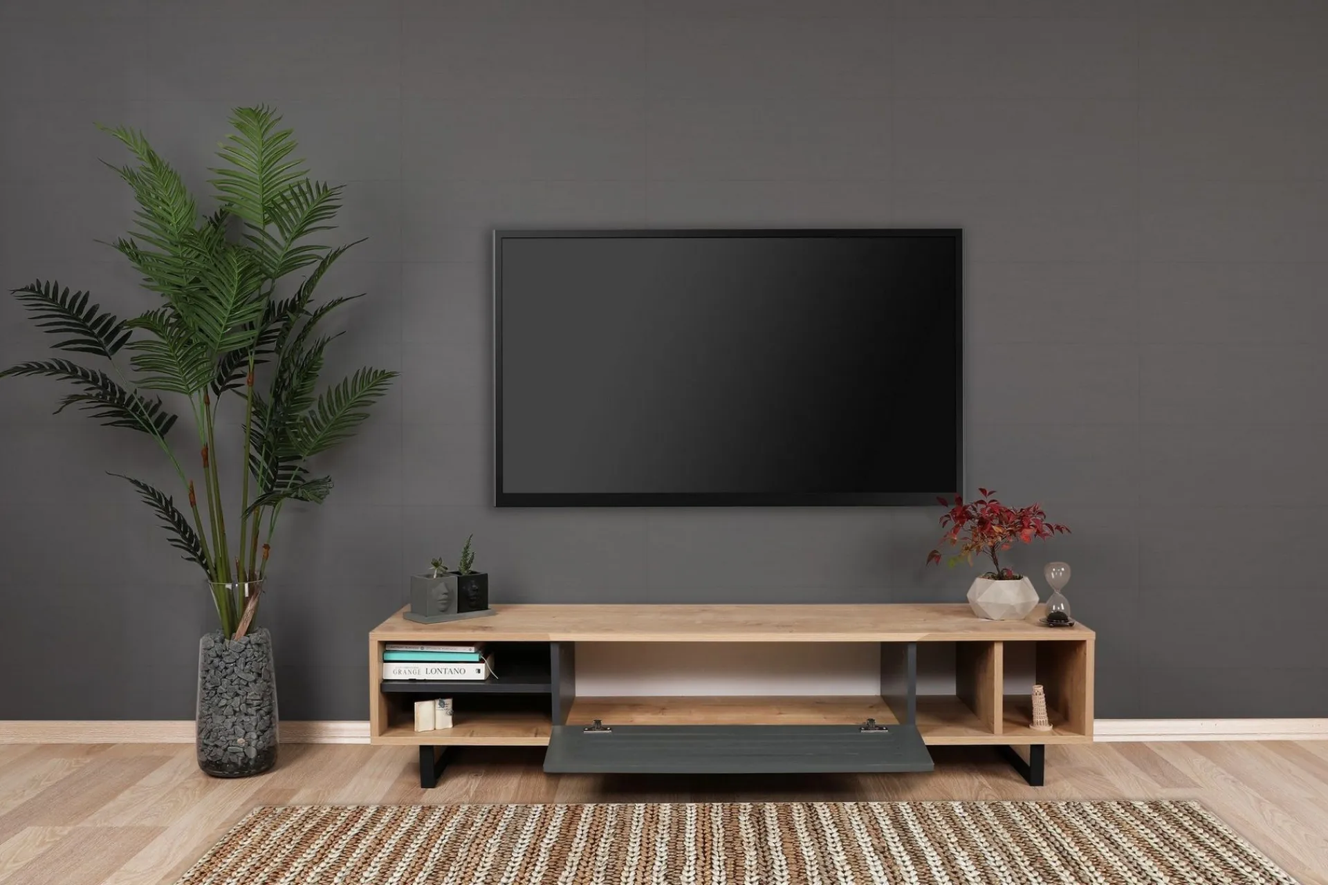 Tv-Benk & Mediabenk-Gersby TV-Benk 160 cm Natur,Grey