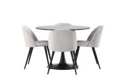 Venture Home Spisegrupper-Glade Spisegruppe 100 cm Rund med 4 Velvet Stoler Svart,Grey