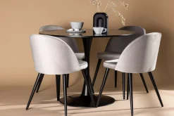 Venture Home Spisegrupper-Glade Spisegruppe 100 cm Rund med 4 Velvet Stoler Svart,Grey