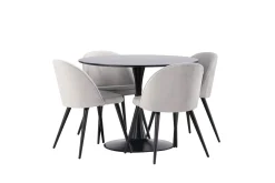 Venture Home Spisegrupper-Glade Spisegruppe 100 cm Rund med 4 Velvet Stoler Svart,Grey